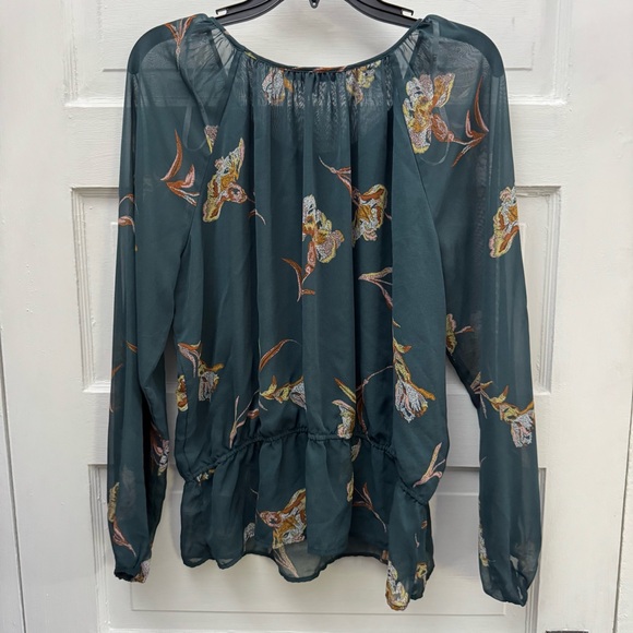 Peplum Floral Blouse DR2 Women XL Sheer Long Sleeve - Picture 3 of 7